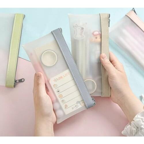 Transparent Simple Student Stationery Bag Pencil Case Pen Bag Stationery Box Waterproof Matte INS Pouch Stationery Storage Clip
