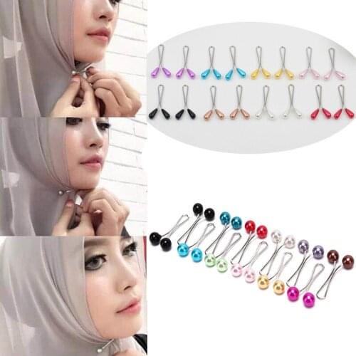 Multicolor Pearl Hijab Scarf Pins Muslim Women Headscarf Clips Arabic Headscarf Pin Up Islamic Scarf Shawl Accessories 12pcs/Set