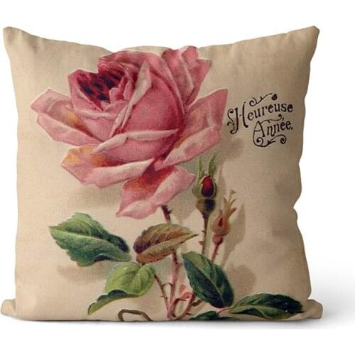 Pink Rose Pillowcase Decorative Sofa Cushion Case Bed Pillow Cover Home Decor Car Cushion Cover Cute Flowers Pillow Case 45*45cm