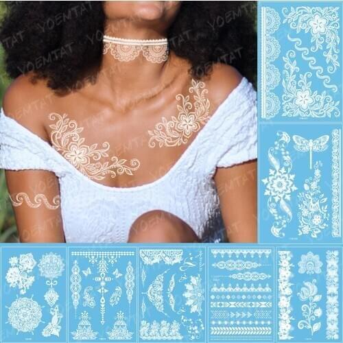 Sexy Lace White Bride Henna Temporary Tattoo Sticker Women Hand Jewelry Tatoo Paste Waterproof Fake Body Art Tatto Stickers