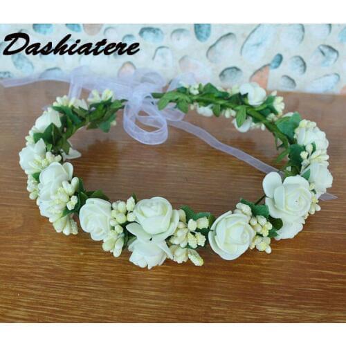 Wedding Halo Ivory Flower Girl Wreath Rose Bridal Hair Piece Engagement Head Decoration Women Children Birthday Party Headpiece