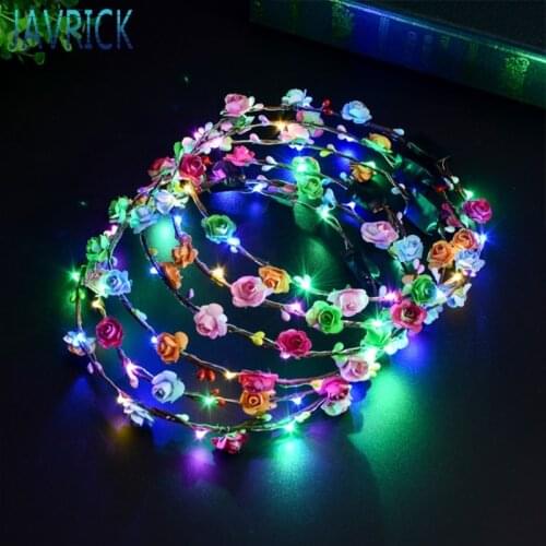 Women Girls LED Light Up Flower Headband Flashing Glow Crown Party Hair Wreath AUG5