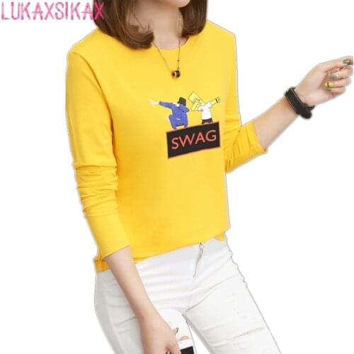 High Quality Funny Cartoon Graphic Print Cotton T-shirt 2020 New Spring Autumn Women Long Sleeve T-shirt Women Tops