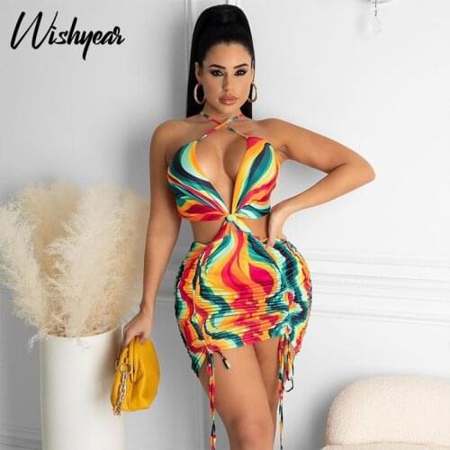 Wishyear Backless Bodycon Hollow Dress Y2k Clothes Sexy Off Shoulder Birthday Outfits for Women Party Club Summer Mini Dresses