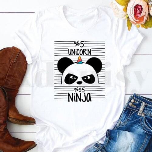 Funny Cartoon Causal Panda Graphics Cute Kawaii Short Sleeve Female Tops Tees Harajuku Vogue VintageT Shirts Womens T-shirt