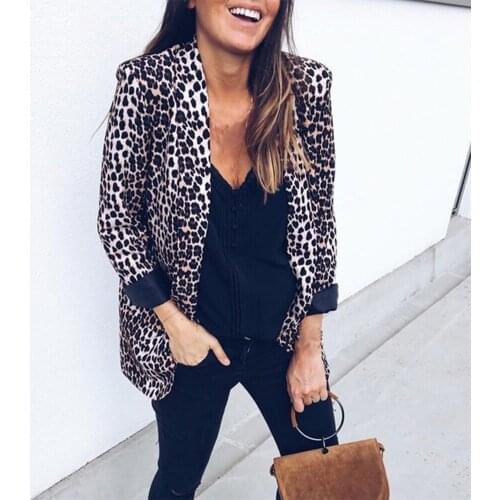 With Pockets Women Blazer Slim Fit Snakeskin Printed Long Sleeve Soft Daily Wear Open Front Shopping Turn-down Collar Outerwear