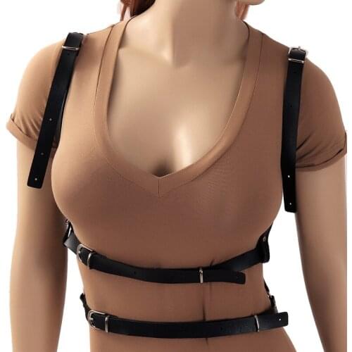 Leather Body Harness Underwear Women Sexy Crop Tops Female Bra Open Chest Bondage Vest Waistband Goth Garter Belts Club Rave