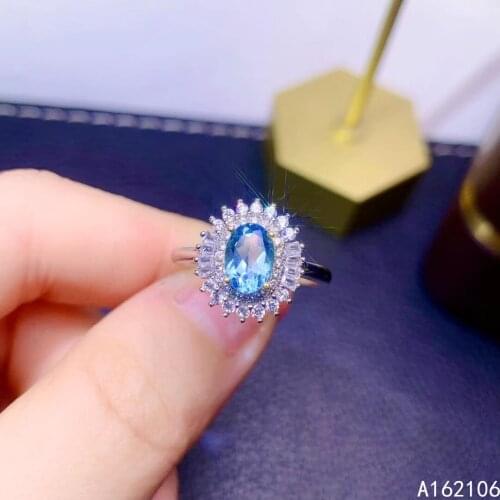 925 Pure Silver Chinese Style Natural Swiss Blue Topaz Womens Popular Classic Oval Adjustable Gem Ring Fine Jewelry Support Det