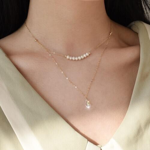 Lily Jewelry Real Pearl Crystal Charm 925 Sterling Silver Delicate Necklace for Women Wedding Birthday Gift