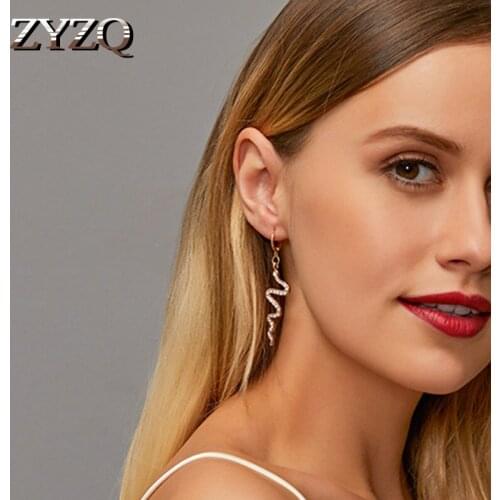 ZYZQ 2020 New Creative Serpentine Simple and Cold Wind Long CZ earrings Sweet romance personality wave earrings for women