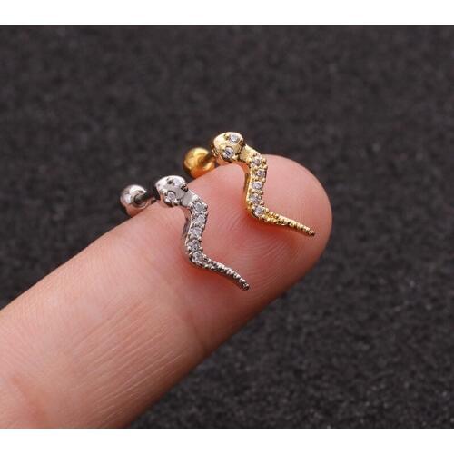 1 PCS Trendy Cute Small Micro Pave CZ Snake Cuff Earrings Women Men Stainless Steel Bar Ball Screw-back Ear Bone Cuff Jewelry