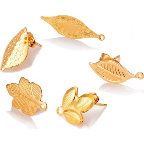 10Pcs Various Leaf Findings Stainless Steel Ear Stud Earring Basic Post Components Handmade DIY Jewelry Making Supplies