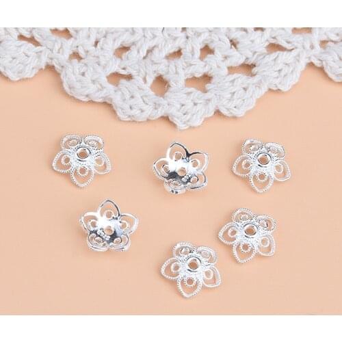 10PCSHandmade diy jewelry material accessories 925 pure silver hollow flower piece, beaded crystal bracelet beads accessories