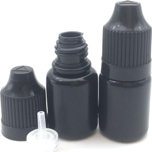 200pcs Refillable Soft 5ml Black PE Plastic Dropper Bottle Empty Liquid Bottle With Colorful Childproof Cap Vial