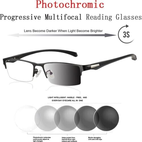 Transition Photochromic Anti Blue Ray Computer Reading Glasses Flexible Temples Myopia Hyperopia UV400 Sunglasses Custom Stregth