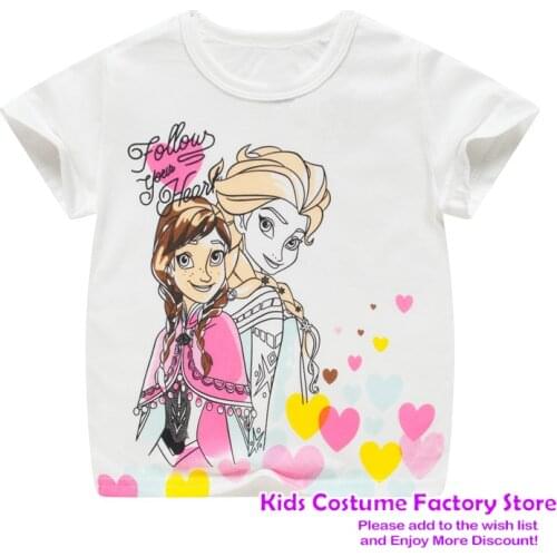 2021 New Cotton Tees Childrens Anna Elsa Short Sleeve Kids T-shirt Cotton Girls Tops Shirts Clothing Animal Print Cartoont