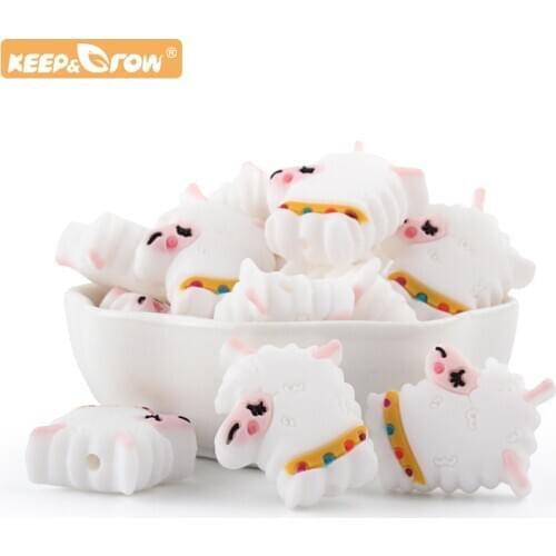 Keep&Grow 5pcs Animal Silicone Alpaca Beads Baby Chewing Pendant Nursing Sensory Teething Baby Oral Care Nipple Necklace Toy