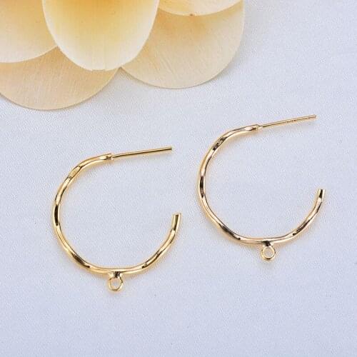 6PCS 18*24mm 18K Gold Color Plated Brass Round with Hanging Hole Stud Earrings High Quality DIY Jewelry Making Findings