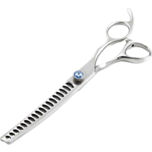 7 Inch Silver Safety Japanese Stainless Steel 440C Hair Thinning Shears UP Curved Pet Grooming Scissors