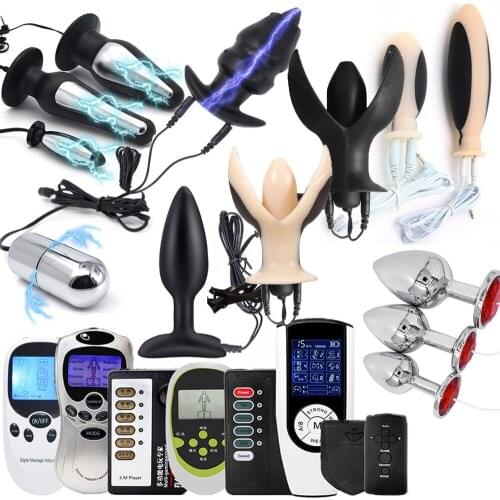 Electric Shock Pulse Anal Butt Plug Jump Eggs Dildo Vibrator E-Stim Prostate Massager Expand Anus Vagina Device SM Sex Products