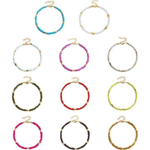 Creative Bohemian Style Women Rainbow Beaded Anklet Adjustable Fashion Handmade Beach Ankle Bracelet Jewelry Accessories