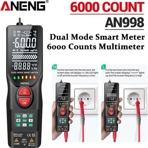 1Set Digital Multimeter Auto-Ranging Voltage Tester 6000 Counts Voltmeter Partition Wall Power Detection Measure AC DC Ammeter