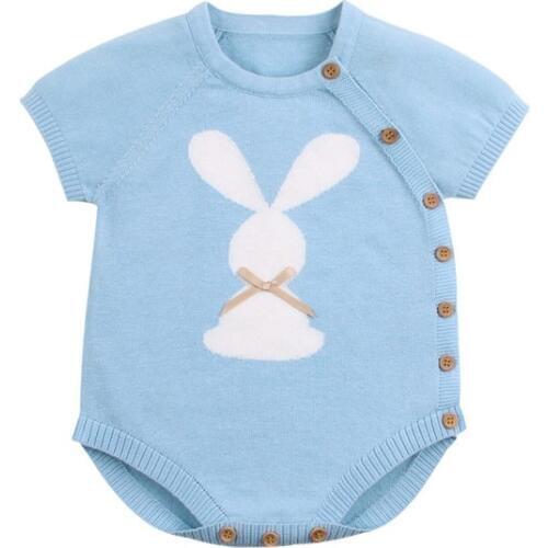 Infant Baby Girls Romper Autumn Clothes Cartoon Print Short Sleeve Knit Kids Boys Jumpsuit