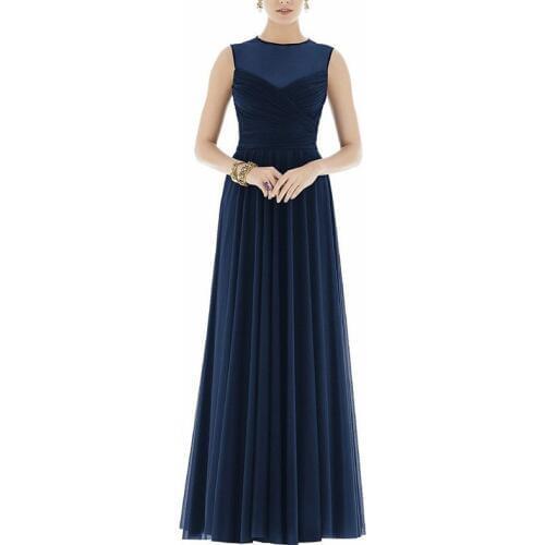 Elegant Navy Blue Bridesmaid Dresses Sleeveless Floor Length Chiffon Women Wedding Party Dresses Long Bride Maid Of Honor Dress
