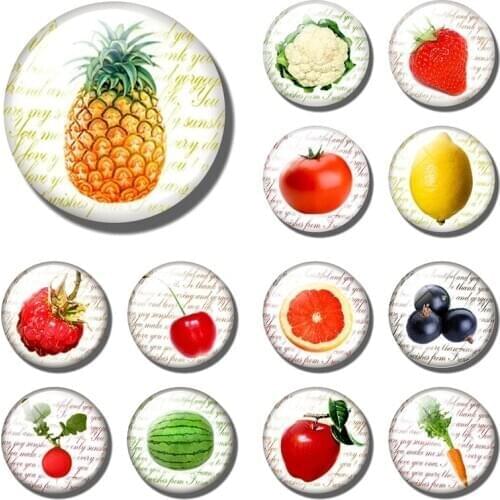 Fruit pineapple Glass Fridge Magnet Decor Strawberry Cherry Apple Lemon Orange Tomato fruit refrigerator magnet Magnetic Sticker