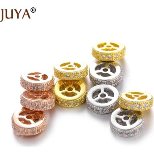 Wheels Spacers Beads For Diy Jewelry Making 10pcs mix Gold Rose Gold Micro Pave CZ Rhinestone 8MM Spacer Bead Accessories