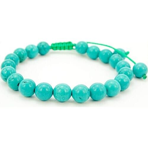 FYJS Unique Handmade 8 mm Round Beads Stretchy Bracelet with Green Turquoises Stone Jewelry