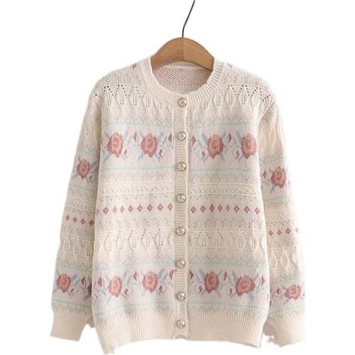 Floral Embroidery Knitted Women Cardigan 2021 Winter Single-breasted Warm Coat Full Sleeve Korean Female Basic Soft Knitwear