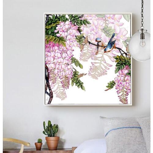 Canvas Art Print Painting Abstract Flowers And Birds Decorative Painting Poster Wall Art Picture For Home Decoration Unframed