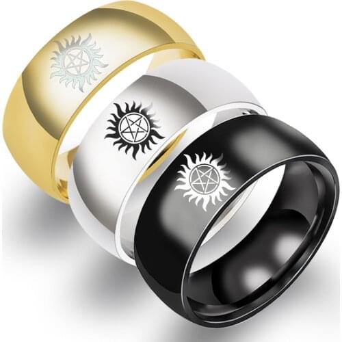 Classic Punk Sun Five-pointed Star Pattern Ring for Men Silver Plated 316L Stainless Steel Ring Trend Men Street Party Jewelry