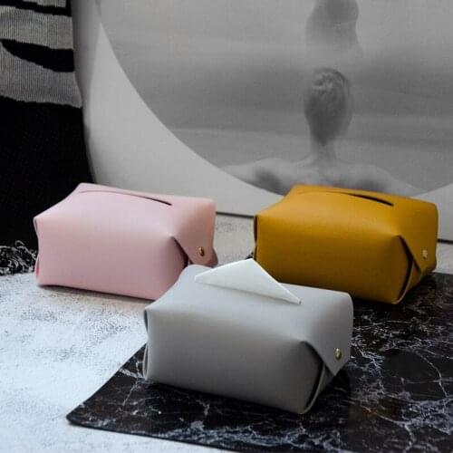 Tissue Box Leather Square Tissue Box Living Room Bedroom Household Simple Leather Pumping Box