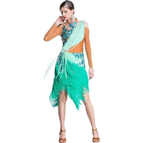 L-18293 Girls Adult Modern Ballroom Sexy Fringe Latin Dance Dress Tassel Fringe Salsa Tango Dance Wear Performance Dress