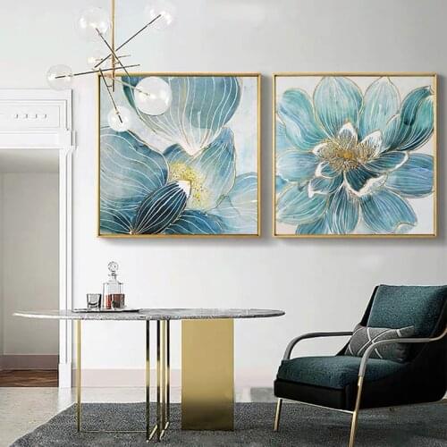 Lotus with Gold Foil Hand Painted Modern Abstract Oil Painting On Canvas Wall Art For Living Room Home Decoration No Framed