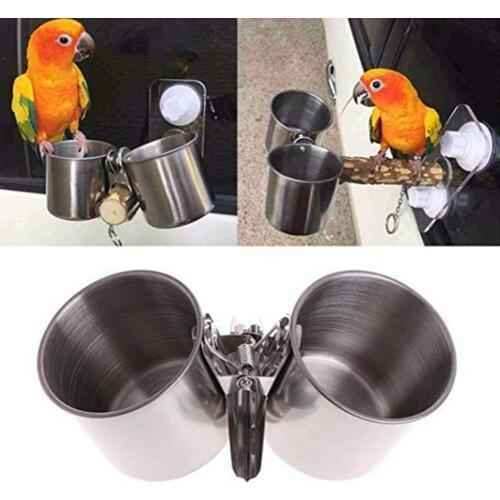 Metal Bird Parrot Feeder Food Water Feeding Bowl Pet Cage Clip Cup Dispenser Pet Supplies Parrot Drinker