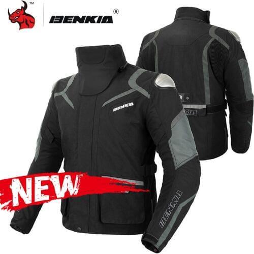 BENKIA Motorcycle Jacket Men Winter Cold-proof Moto Racing Jacket Protective Gear Motocross Off-Road Racing Jacket Black M-5XL