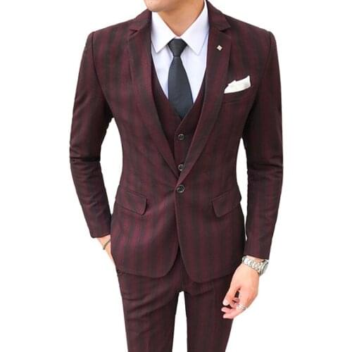 Men Business Blazers Suits High Quality Striped Large Size S-5XL 3 Pieces Set Male Formal Wedding Groom Coat Pants Vest Trousers