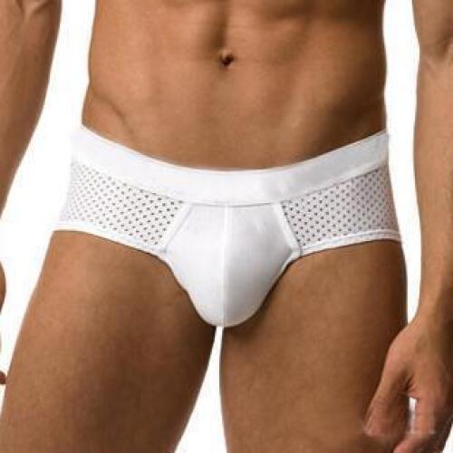 BOYTHOR Mens sexy net mesh plus imitation leather briefs with buttock exposed hollow sexy T underwear