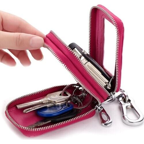 New Genuine Leather Women Key Holder Keychain Organizer Wallet Car Key Case Pouch Men Doblue Layers Housekeeper bag