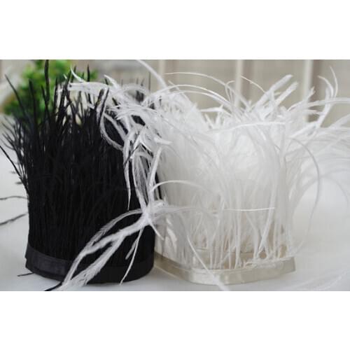 1 yard Ivory black Ostrich feather trim, costume Ostrich hair feather trim, Width: 7 inches