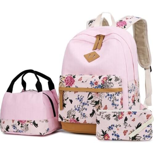 Casual 3pcs/Set Women Backpacks Girls School Backpacks Floral Print Canvas School Bag Laptop Daypack Mochila Escolar Sac A Dos