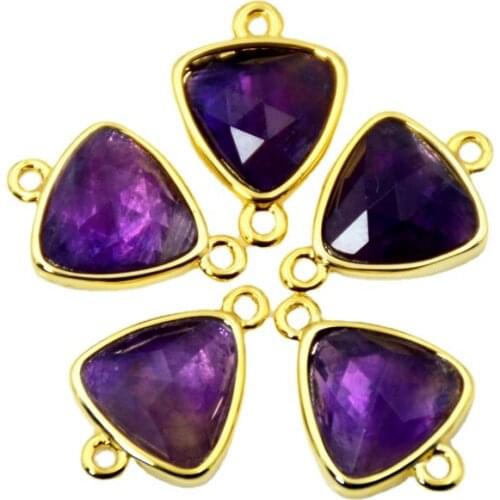Nature triangle amethysts Connector purple Color Gold Plating Charm faceted Gem stone link beads bracelet Jewelry findings
