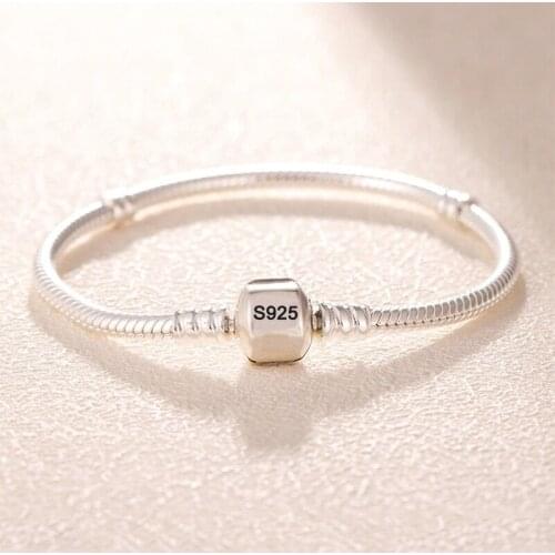 With Certificate Never Fade Real 925 Solid Silver Basic Wrist Chain DIY Beads Charms Bracelet Bangle Women Jewelry Allergy Free