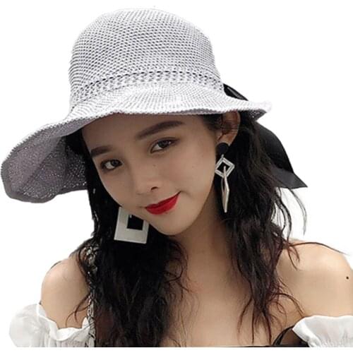 New Fashion Women Girl Straw Hat Summer Cap Hand-Made Folding Beach Round Fisherman Basin Hat