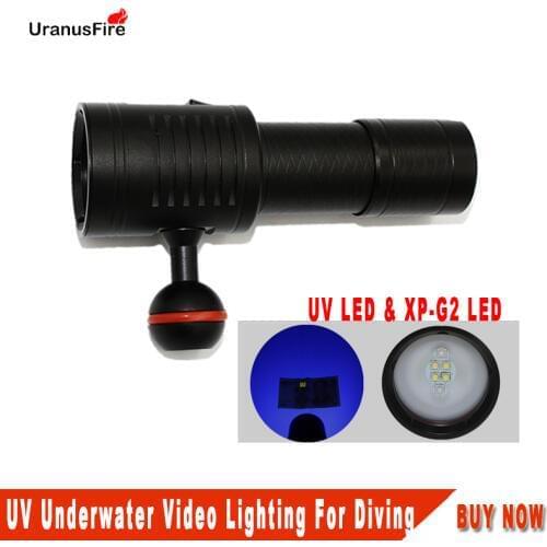 Uranusfire LED UV Flashlight Torch Underwater Photographic Lighting video Diving light XP G2 UV Scuba photo Lamp for dive