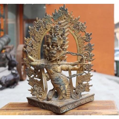 Tibetan Buddhist Temple Bronze Copper Gild Tutelary Deity Lahula Buddha Statue