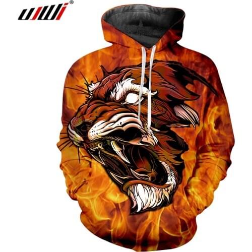 UJWI 2020 New Harajuku Print Flame Tiger 3D Hoodies Animal Sweatshirts Men Womens Hiphop Punk Hooded Pullovers Jumpers Big Size